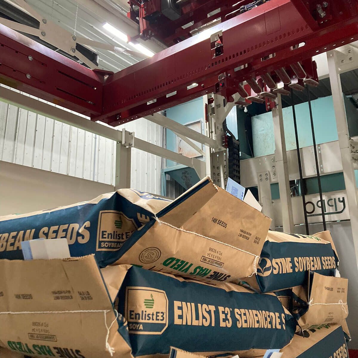 Stine Seeds bags in warehouse