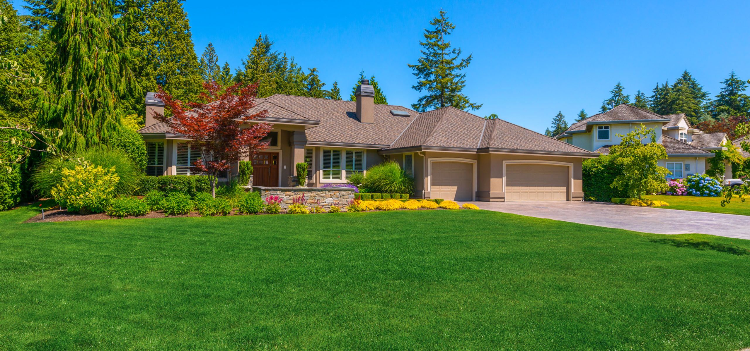 A beautifully landscaped lawn and garden.